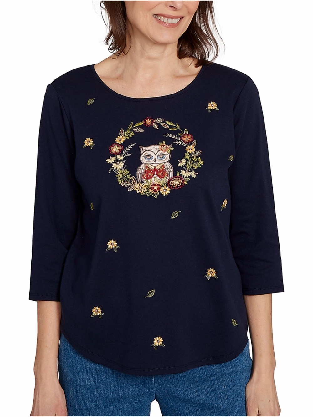 Alfred Dunner Women's Classics Owl Wreath T-Shirt, NWT